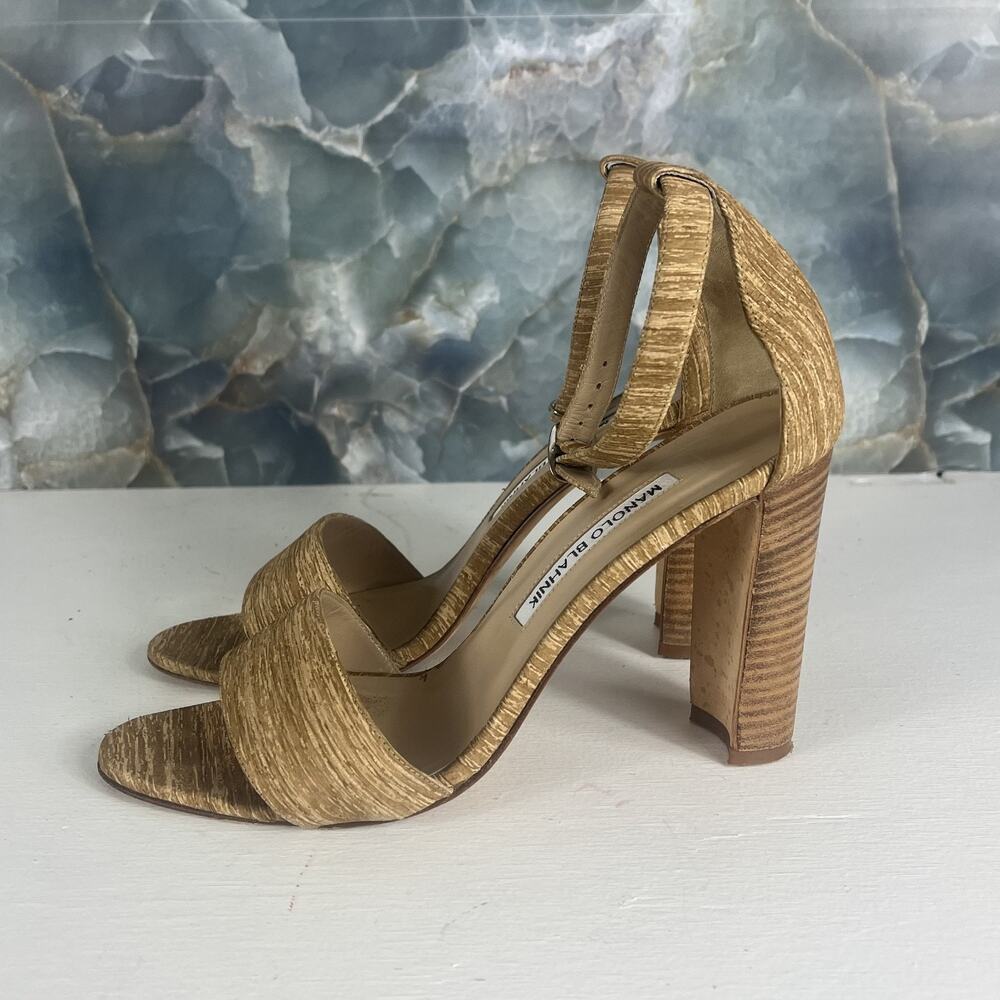 Manolo Blahnik Strappy Heels Women's 7 Lauratopri Brown Leather - Picture 2 of 9